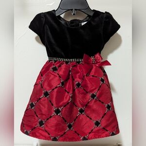 Youngland Baby | Infant Girl's 12 Month Black Velvet Bodice Red Sateen Dress